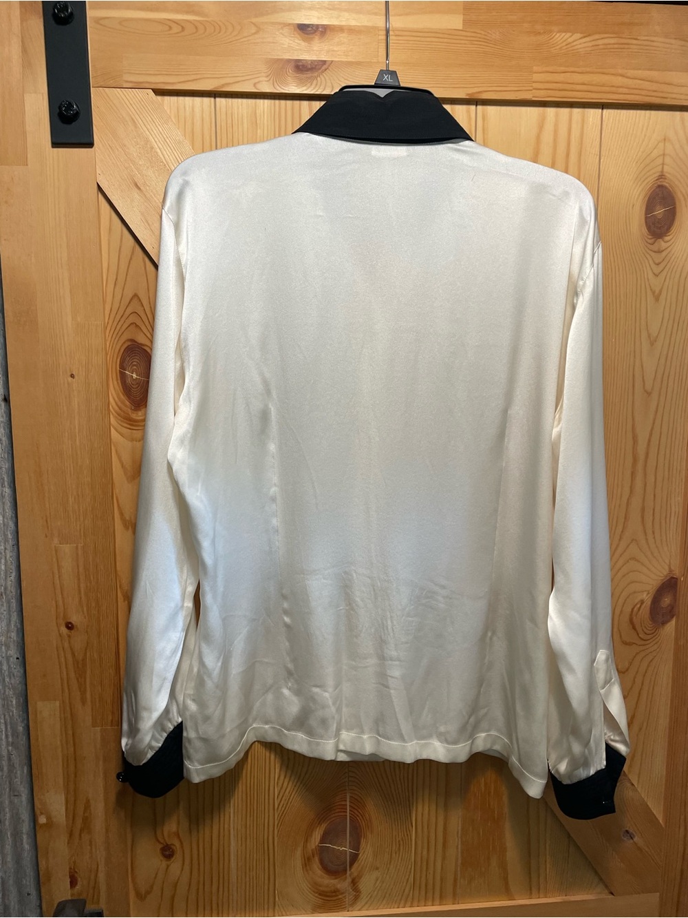 Escada Cream Silk Blouse with Black Collar and Cuffs - Picture 2 of 6